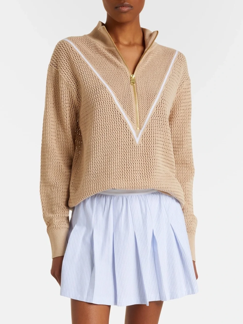VARLEY - Calva open-knit cotton half-zip sweater - Size Small
